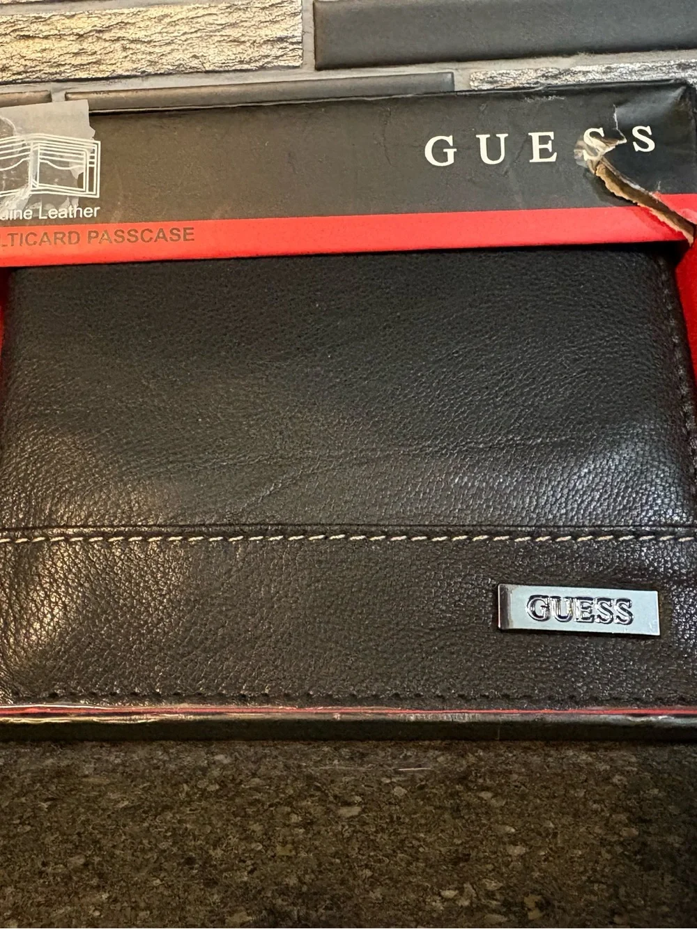 GUESS Black Leather Card Passcase with Metal Logo
